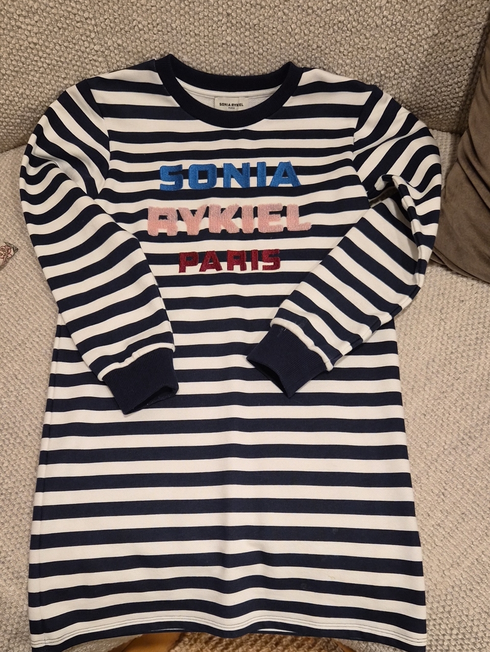 Sonia Rykiel Paris Striped Knit Dress - Navy & White with Colorful Logo